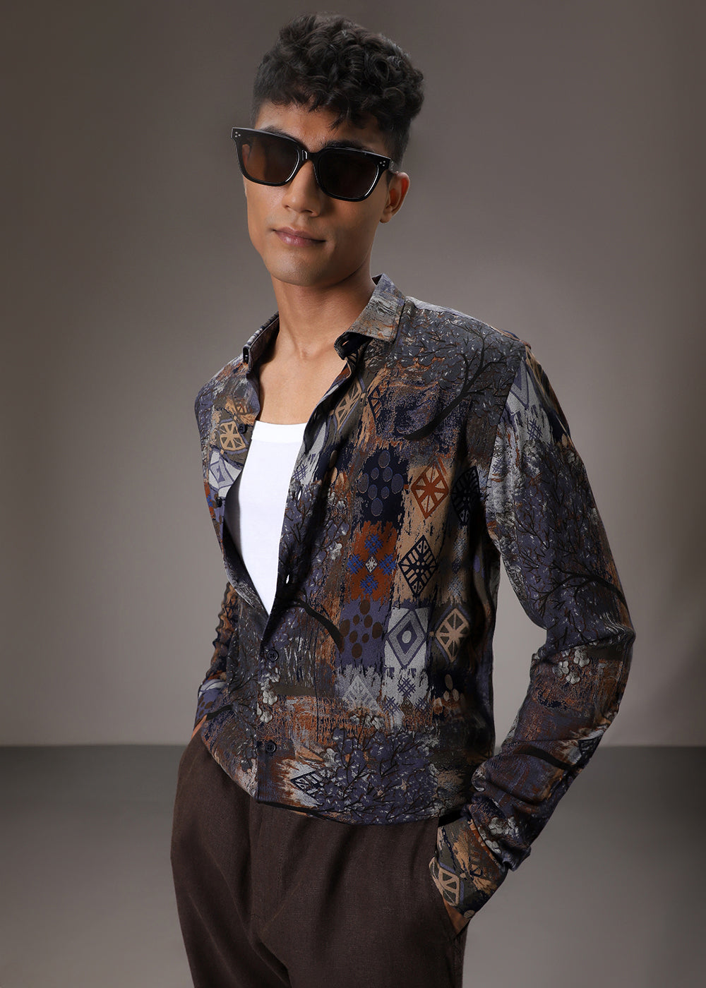 Flora Geo Blue Feather Shirt
