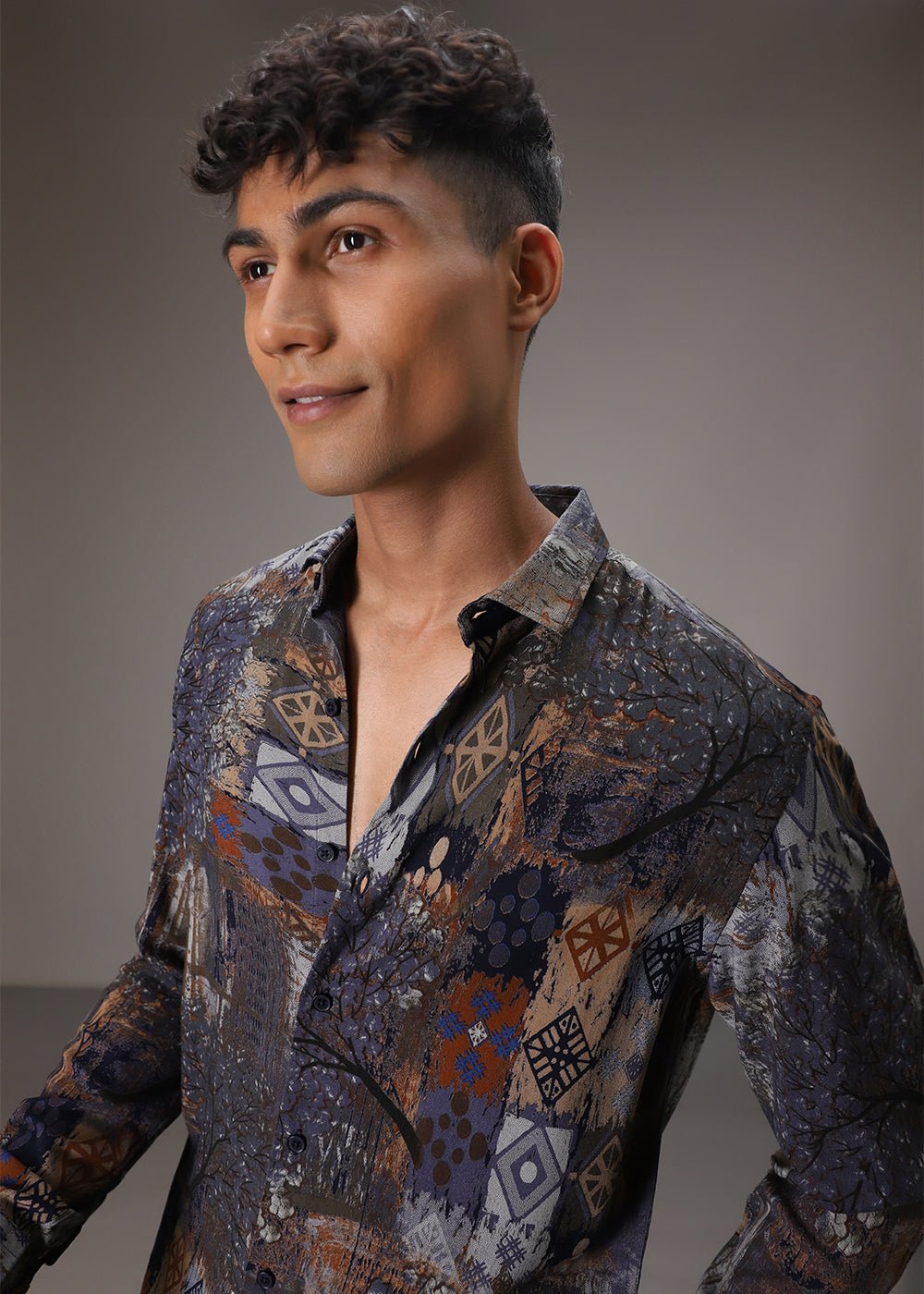 Flora Geo Blue Feather Shirt