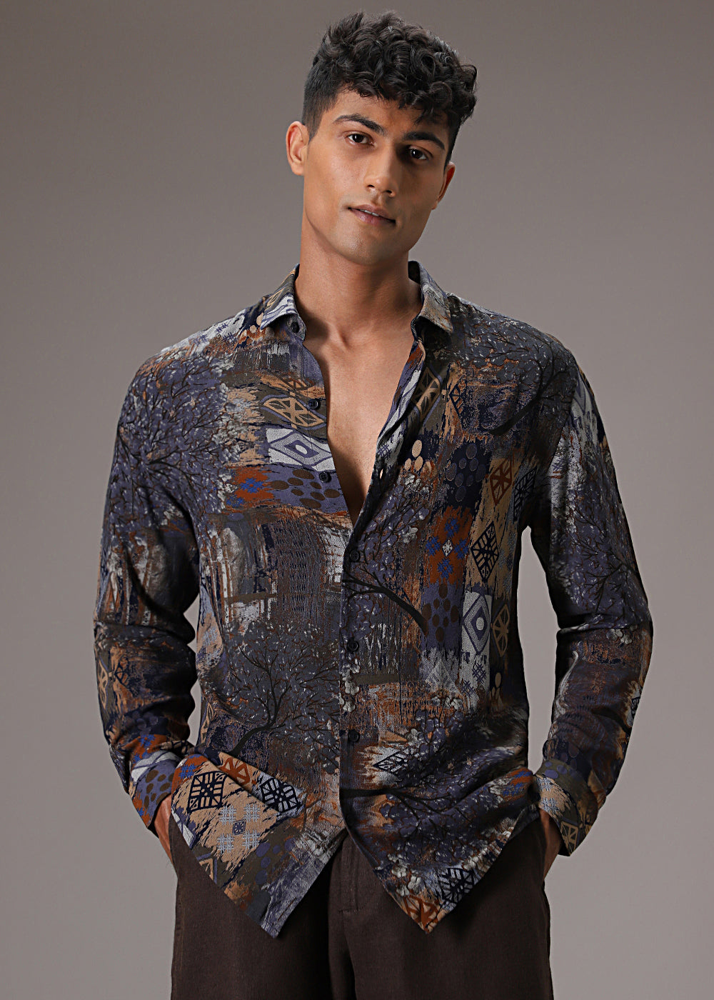 Flora Geo Blue Feather Shirt
