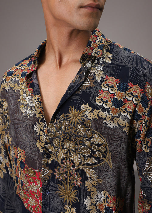 Floral Abstract Blue Feather Shirt