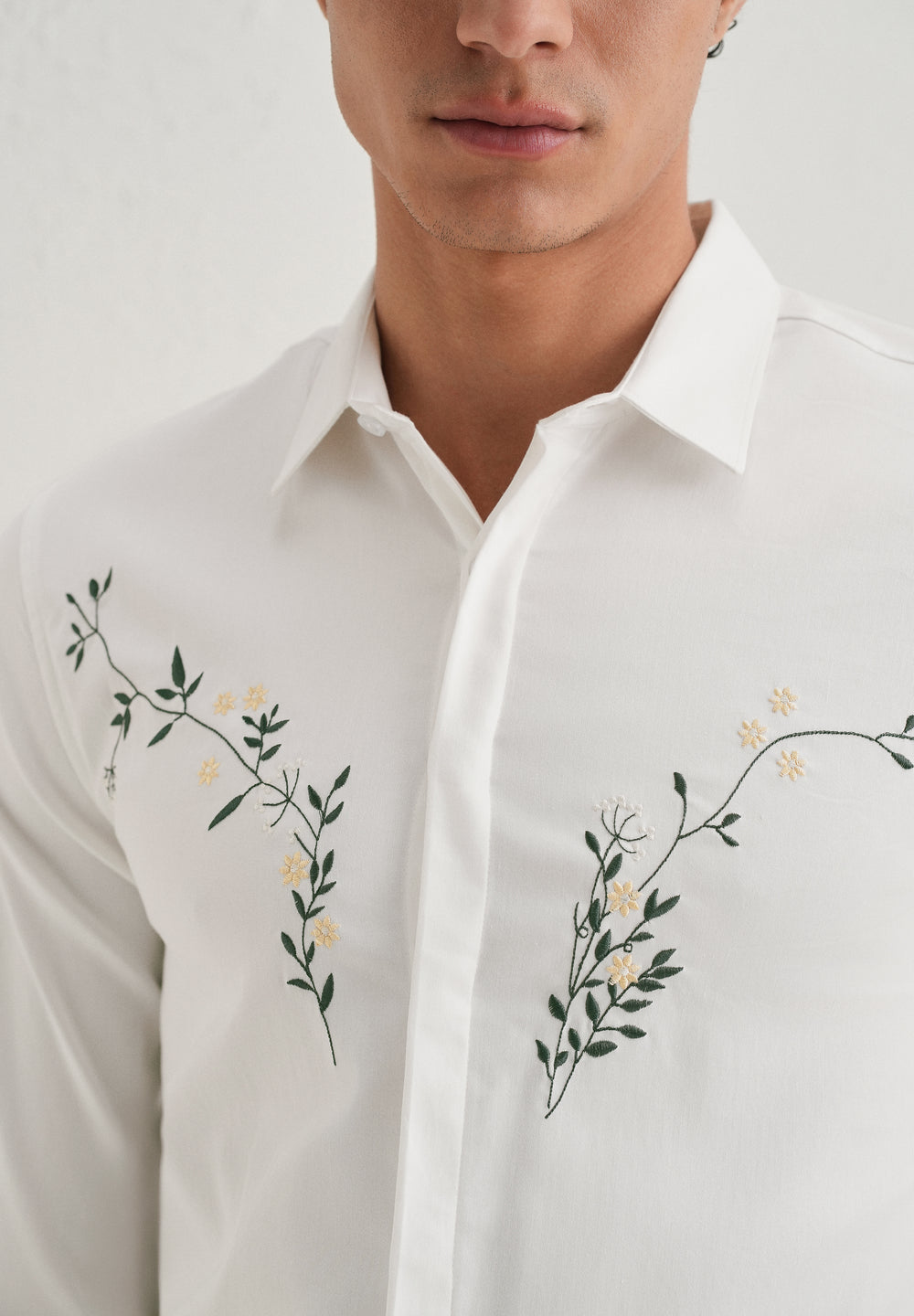Floral Embroidered White Designer Shirt