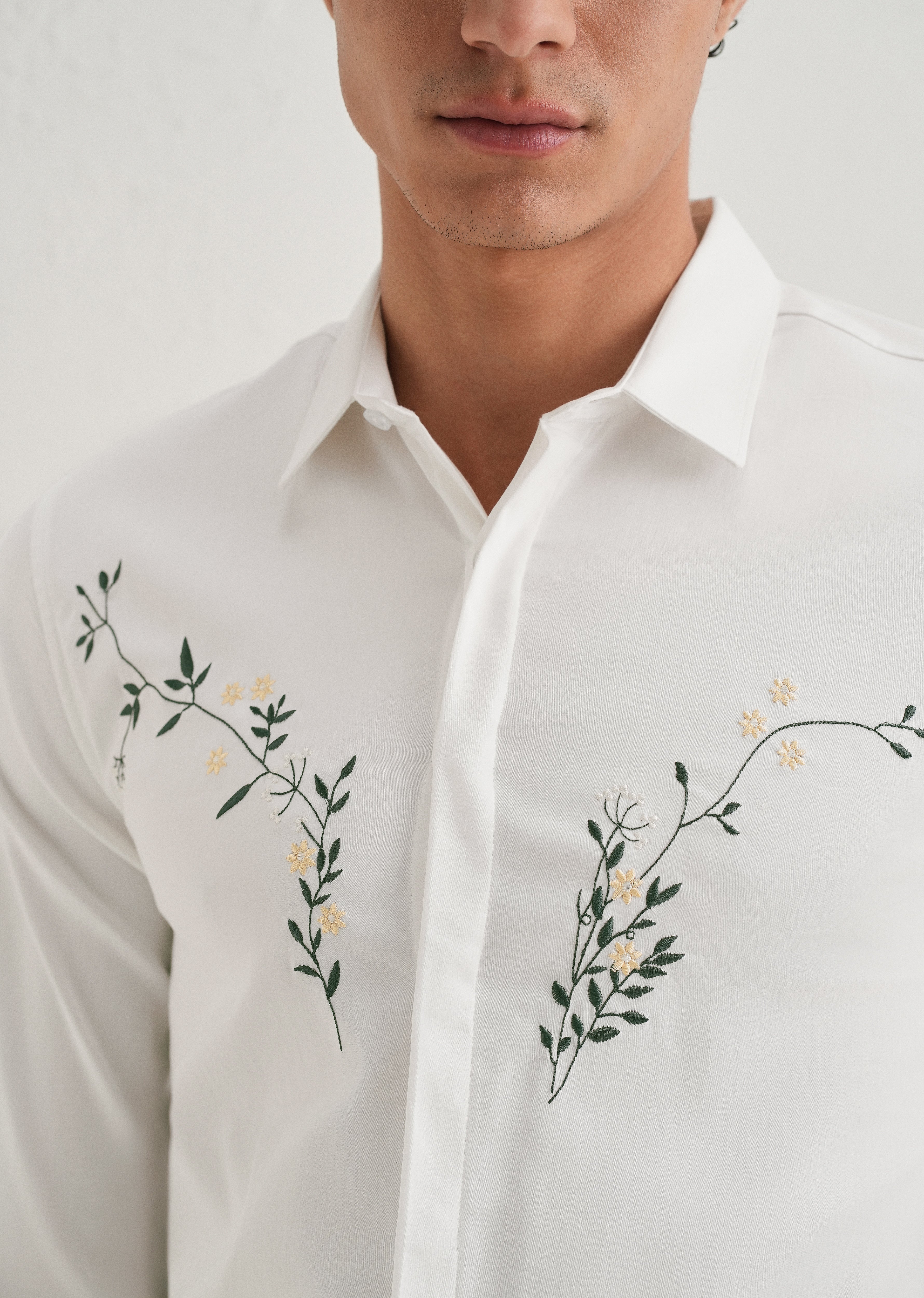 Floral Embroidered White Designer Shirt