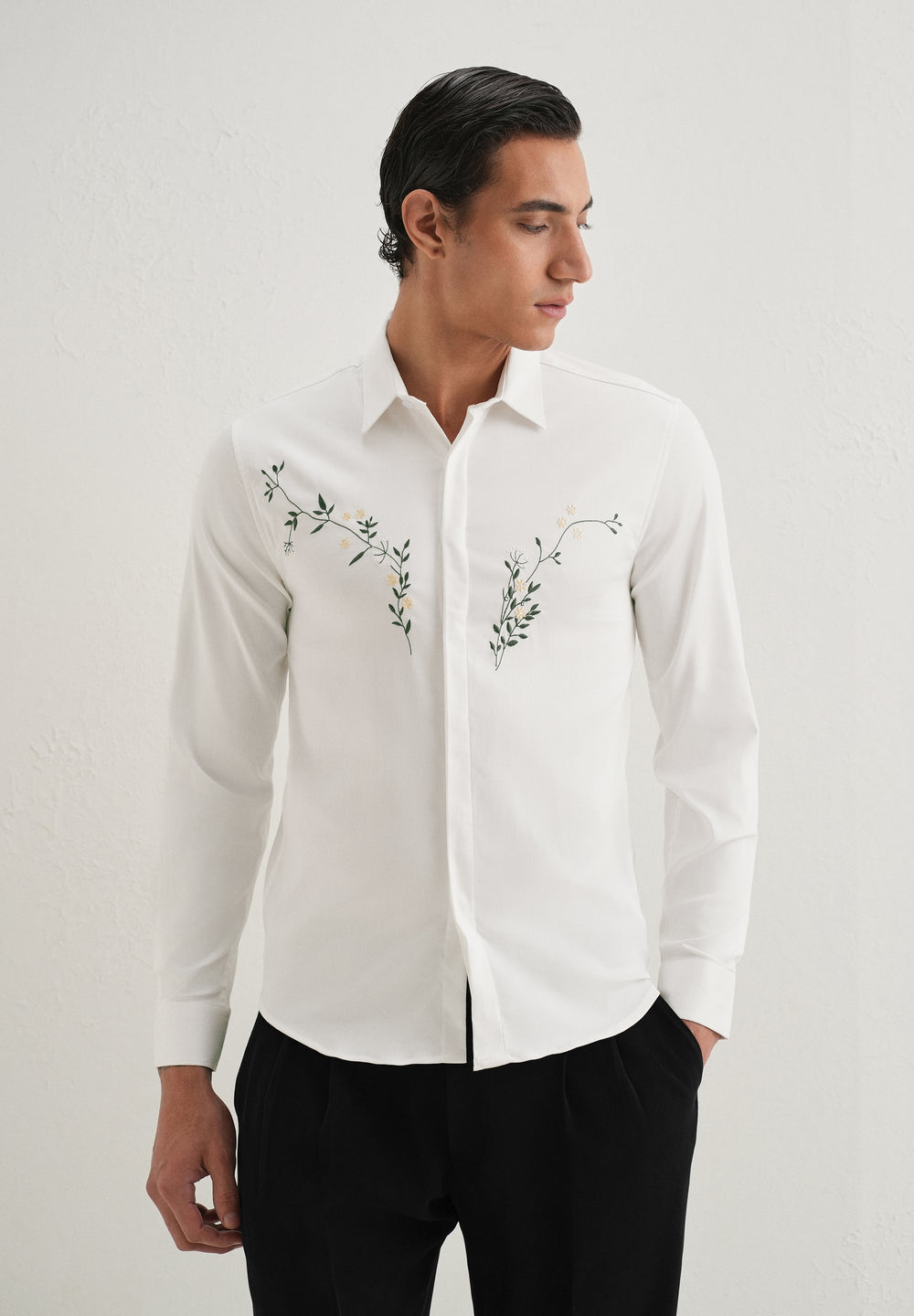 Floral Embroidered White Designer Shirt