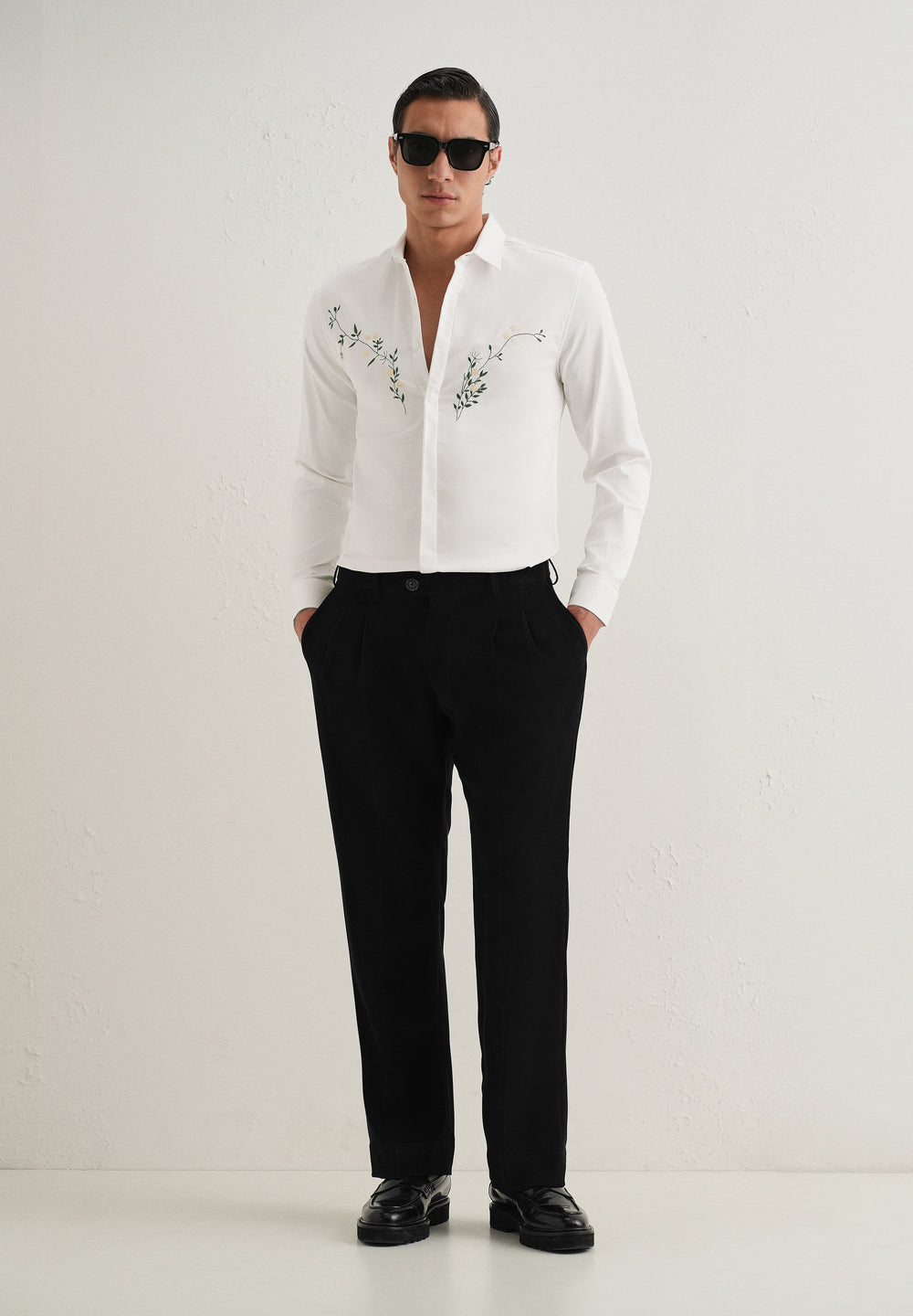 Floral Embroidered White Designer Shirt