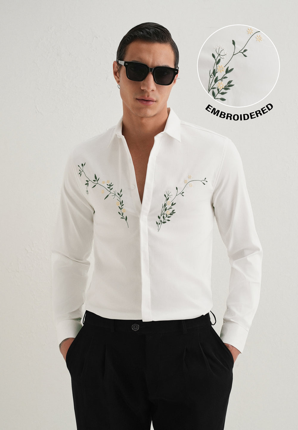 Floral Embroidered White Designer Shirt