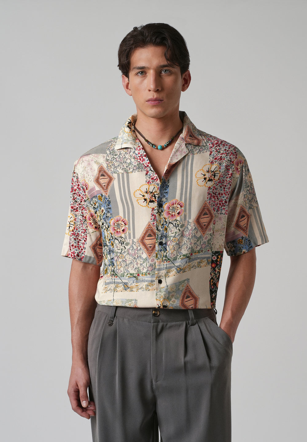 Floral Geometric Oversized Feather Shirt