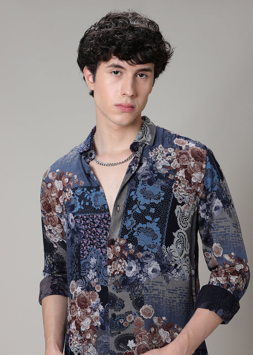 Florets Navy Blue Feather shirt