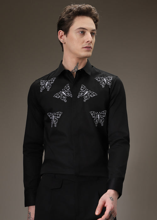 Flutter Embroidery Black Shirt