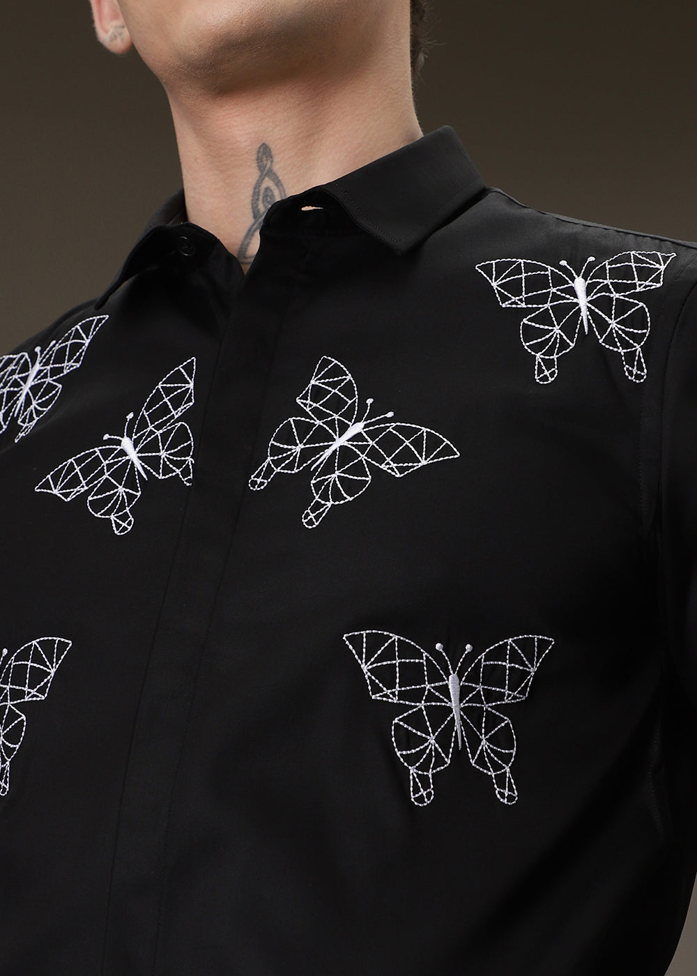 Flutter Embroidery Black Shirt