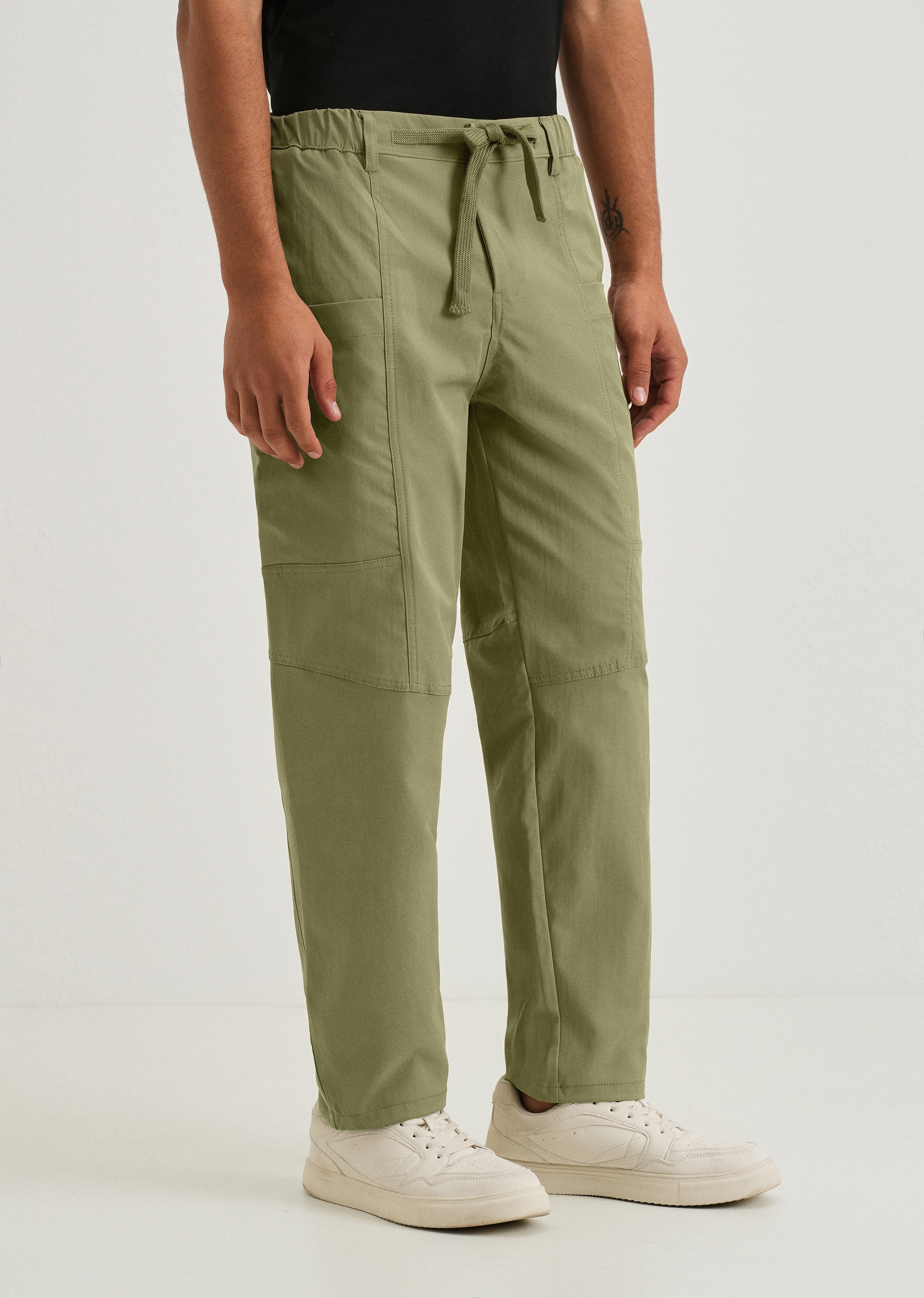Forest Green Drawstring Panel Cargo