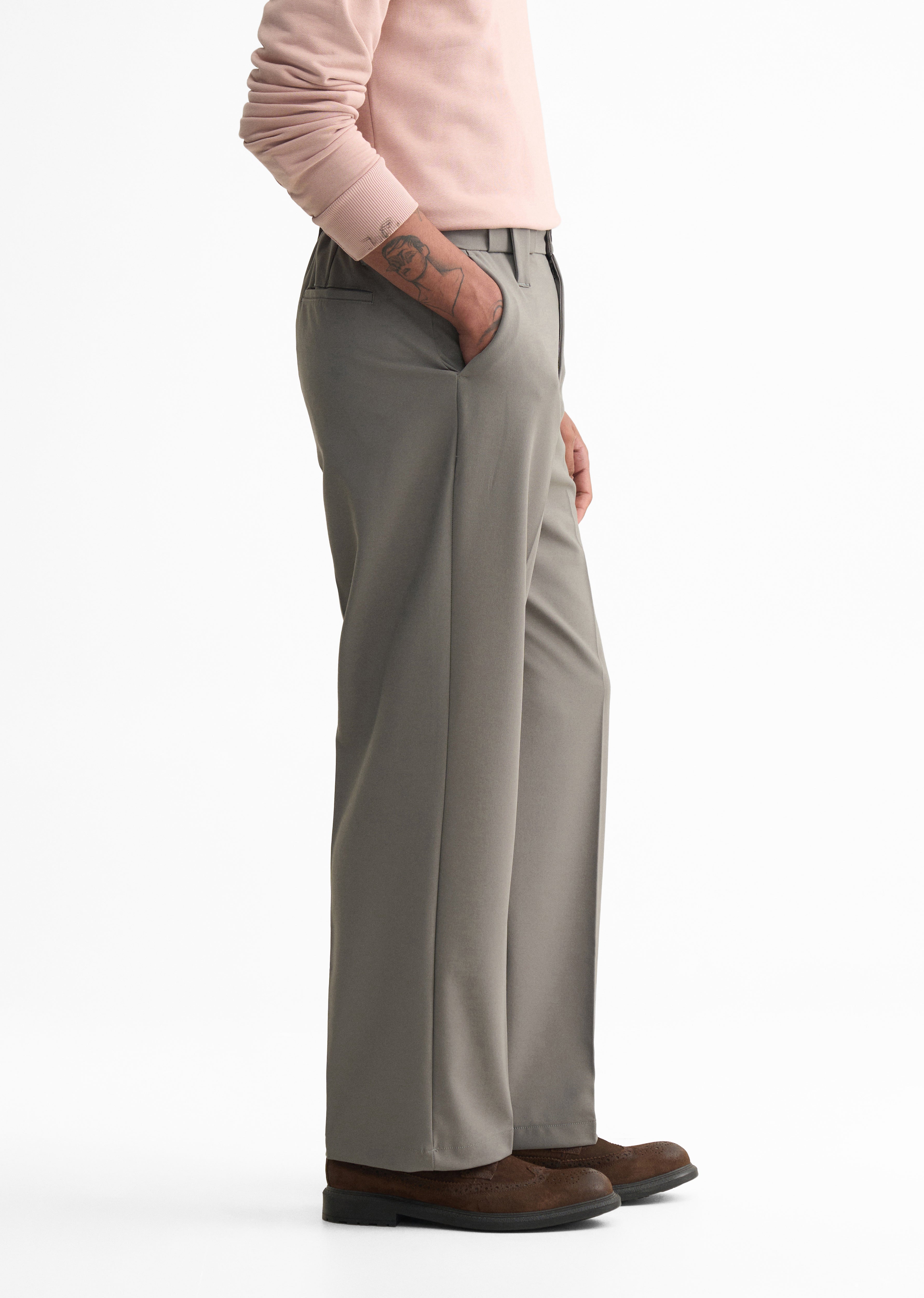 Fossil Grey Back Elastic Relaxed Fit Trouser