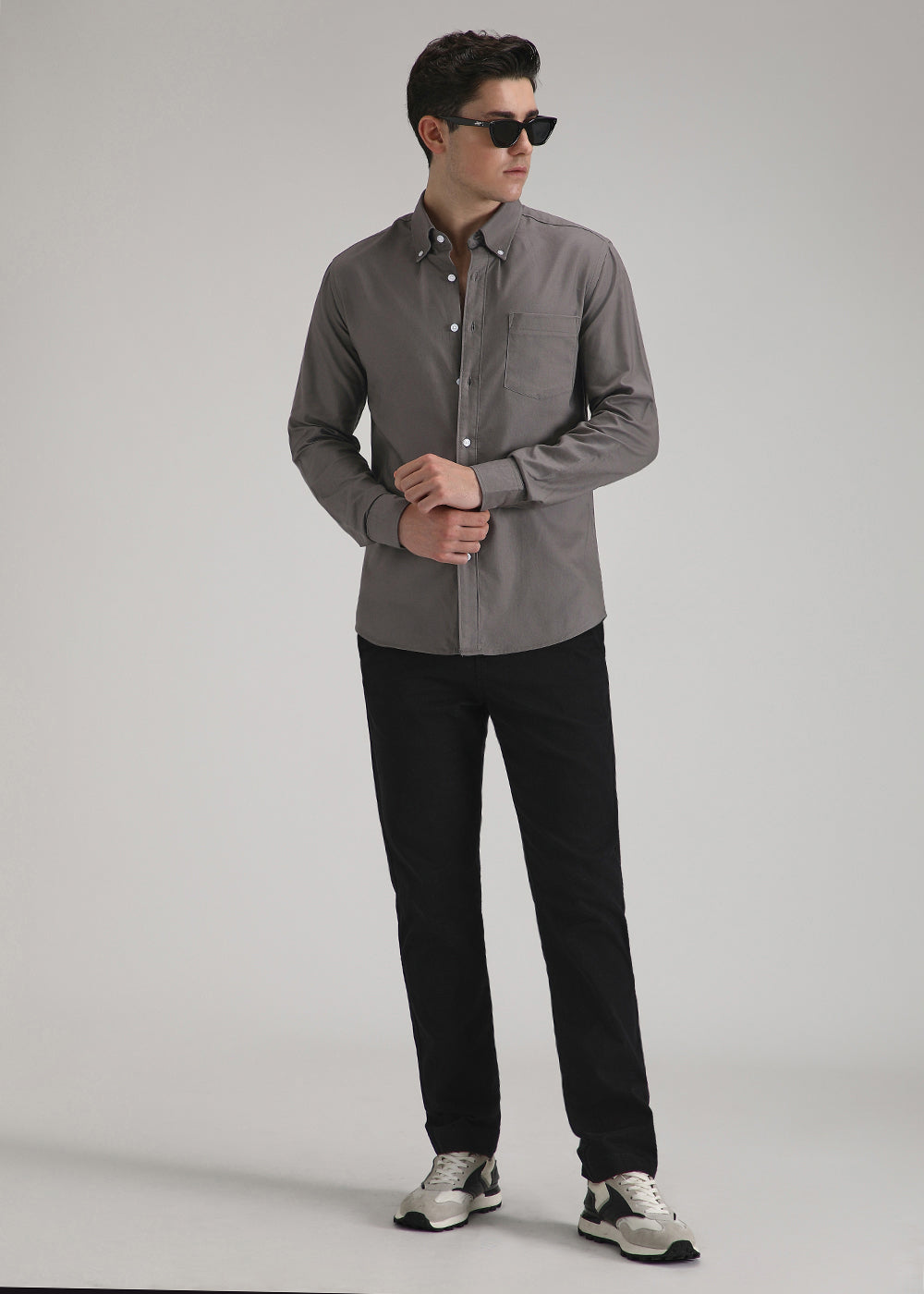 Fossil Grey Cotton Oxford Shirt