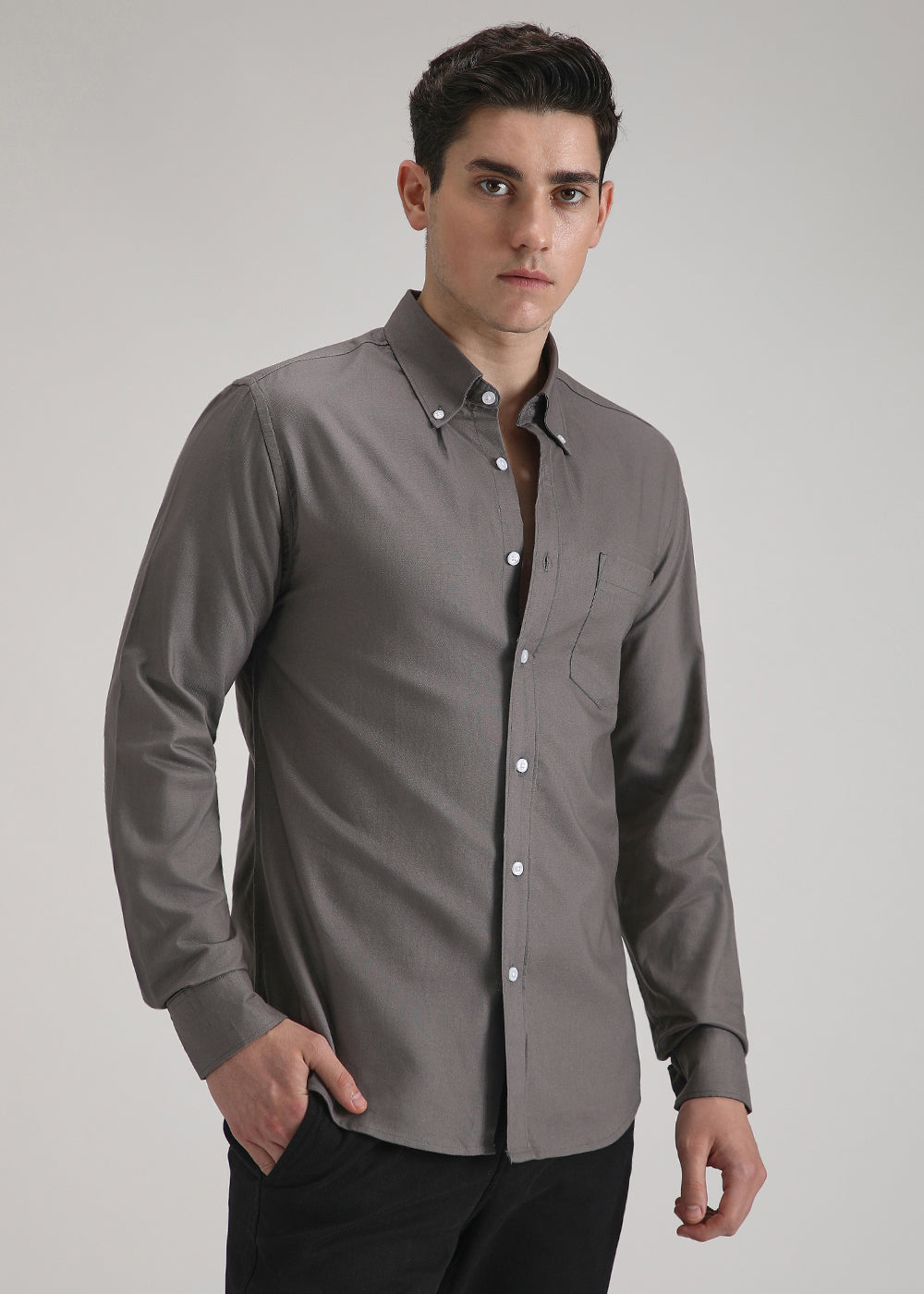 Fossil Grey Cotton Oxford Shirt