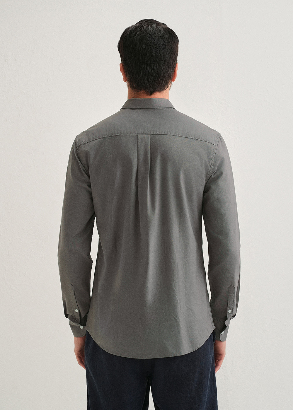 Fossil Grey Plain Cotton Oxford Shirt