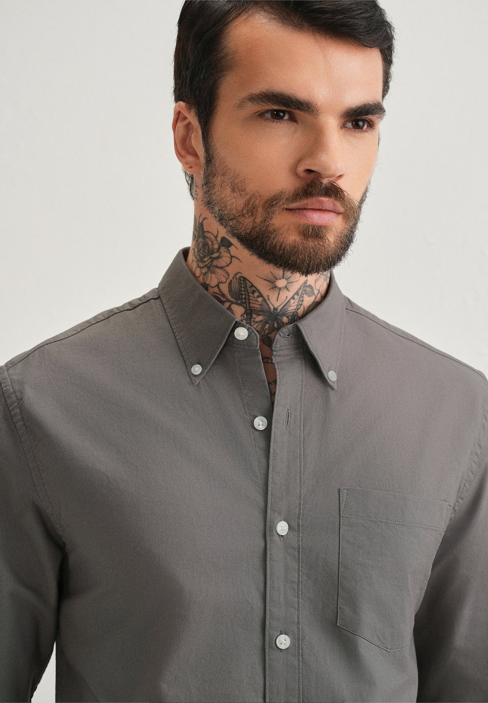 Fossil Grey Plain Cotton Oxford Shirt