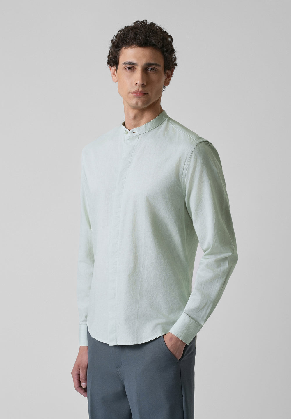 French Mist Green Cotton Linen Shirt