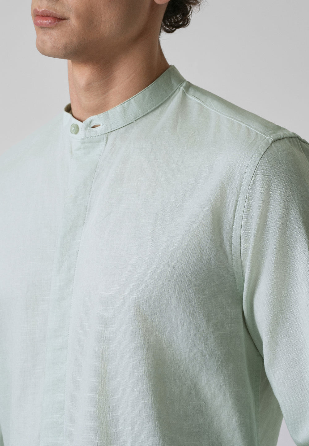 French Mist Green Cotton Linen Shirt