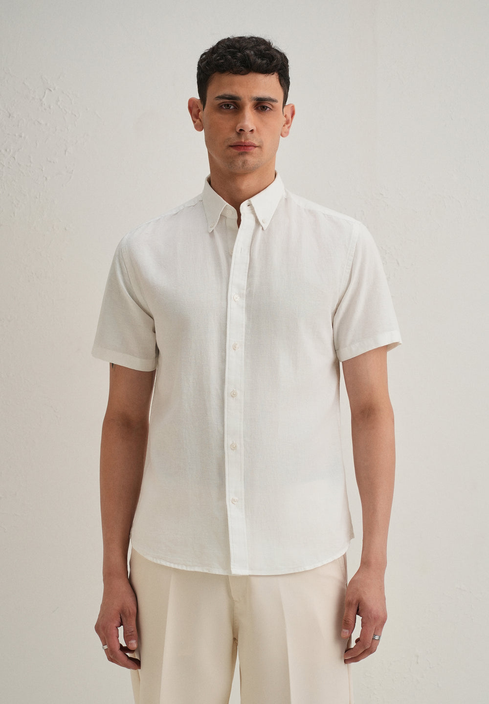 Frost White Cotton Linen Shirt