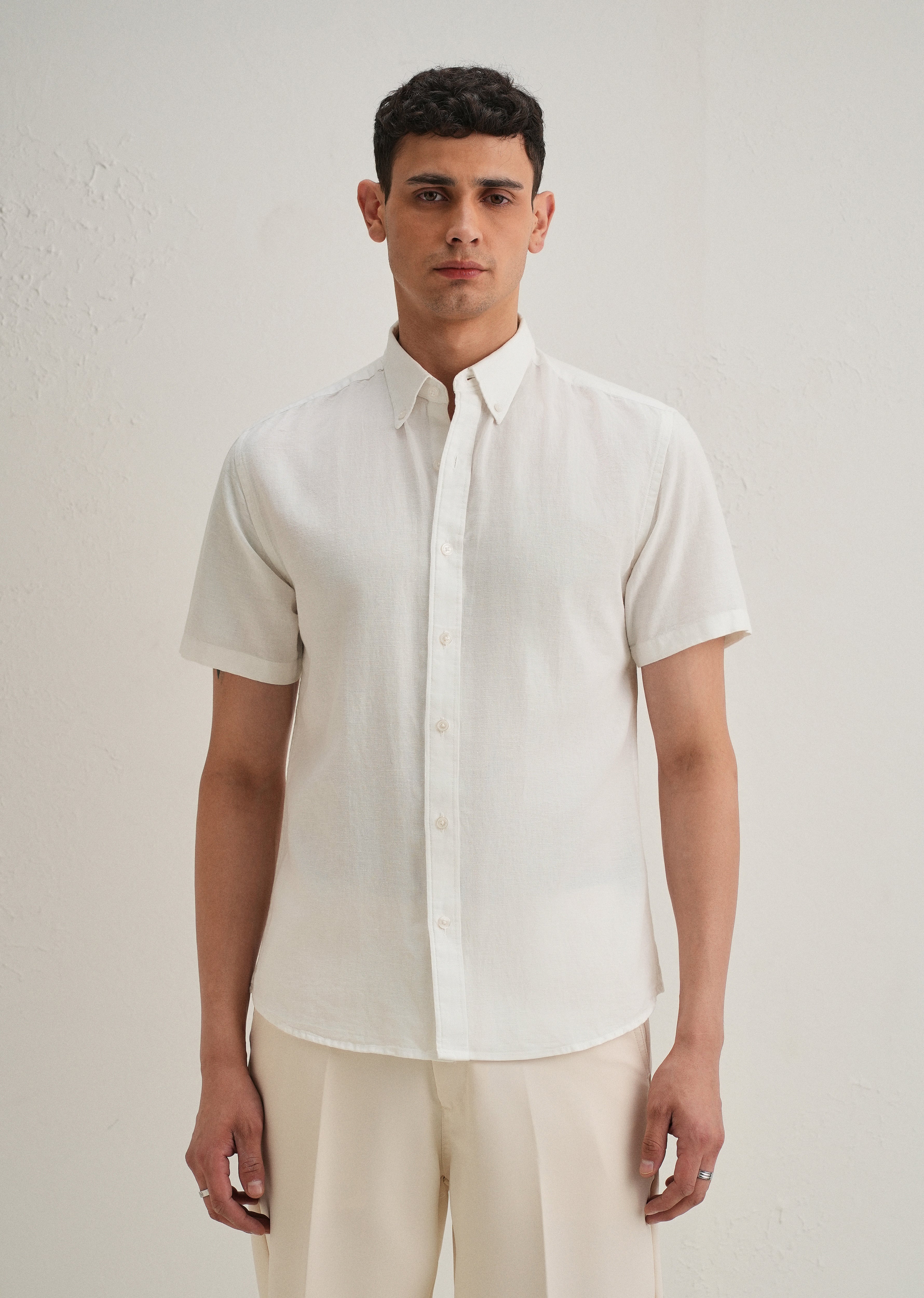 Frost White Cotton Linen Shirt