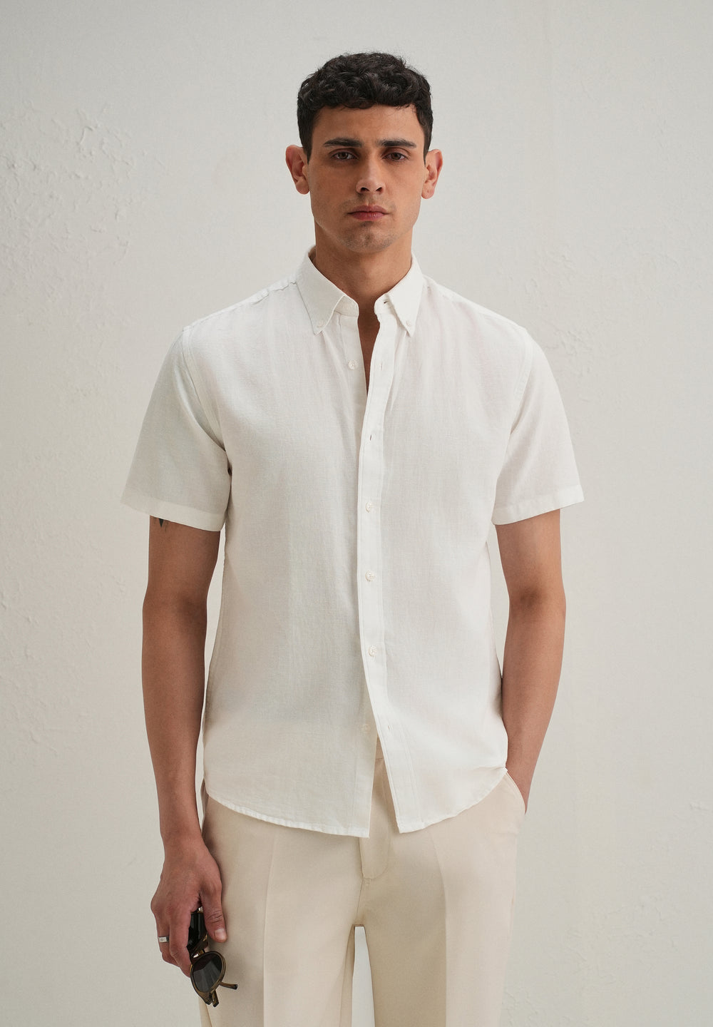 Frost White Cotton Linen Shirt