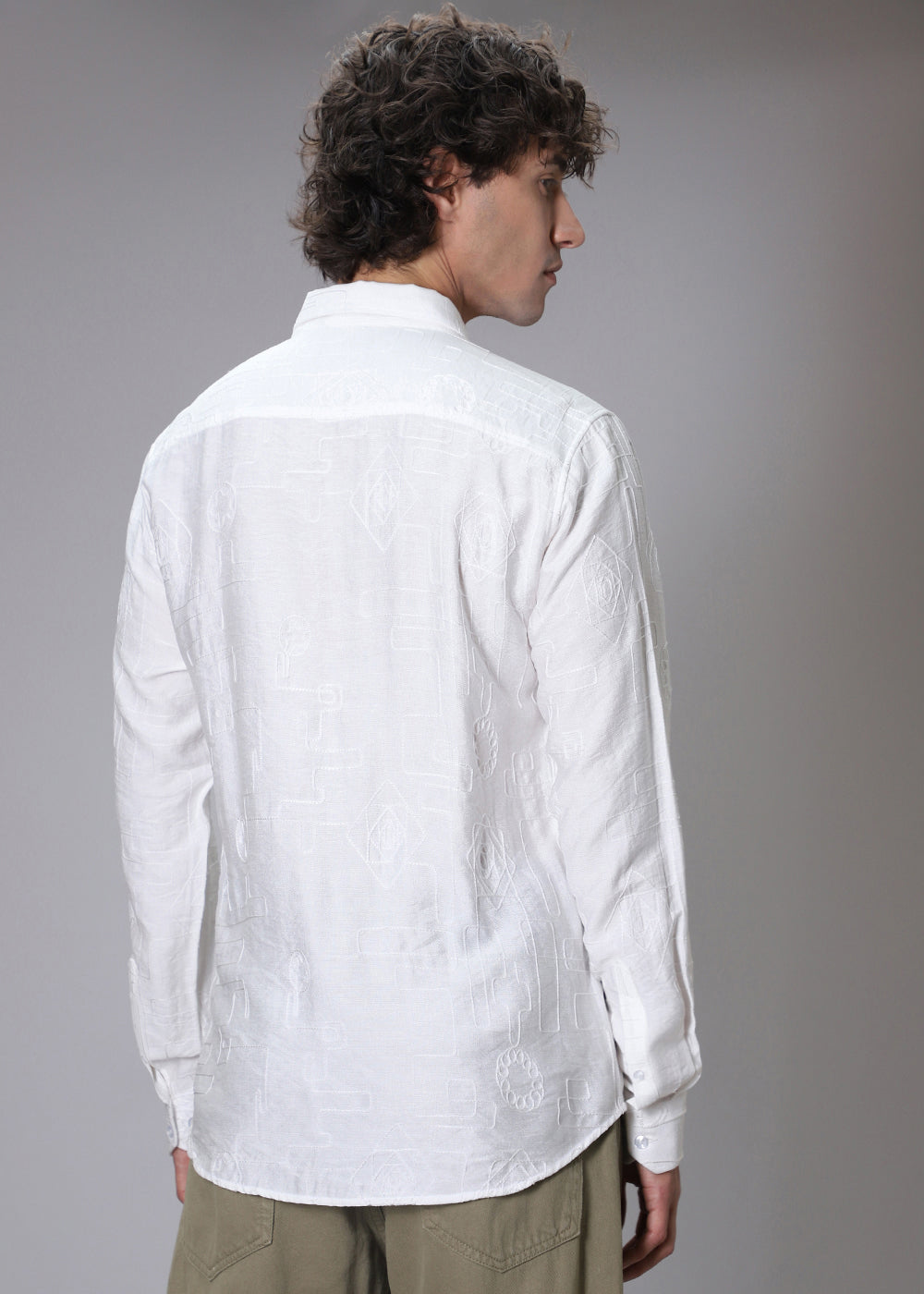 Frost White illusion Embroidery Shirt