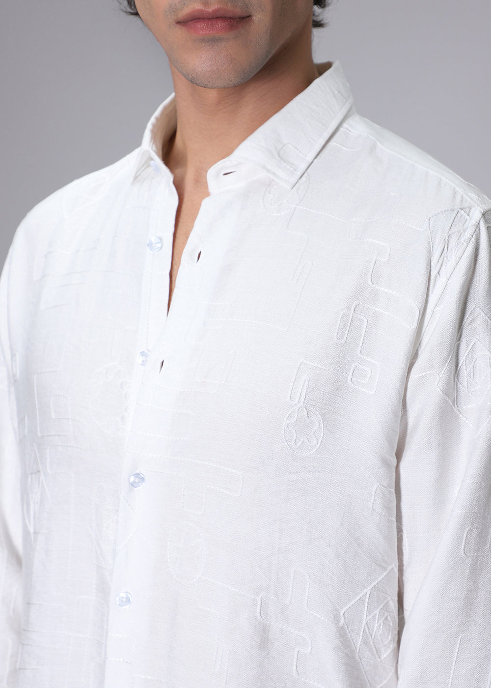 Frost White illusion Embroidery Shirt