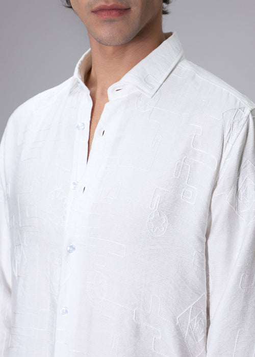 Frost White illusion Embroidery Shirt