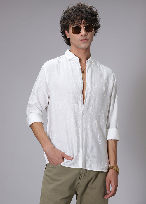 Frost White illusion Embroidery Shirt