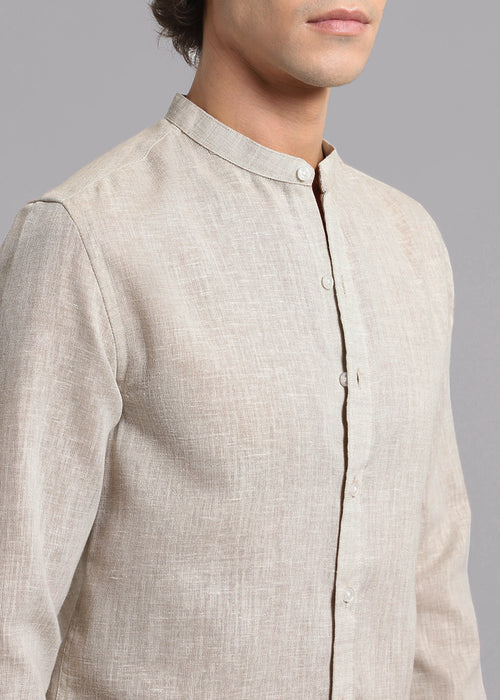 Taupe Beige Blended Linen Shirt