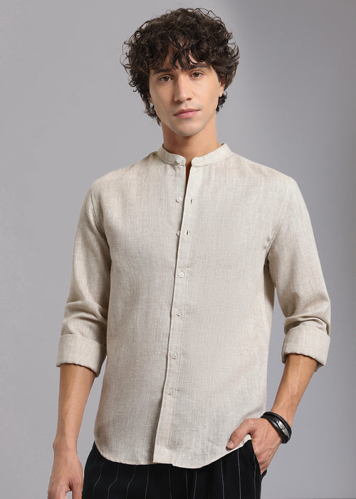 Taupe Beige Blended Linen Shirt