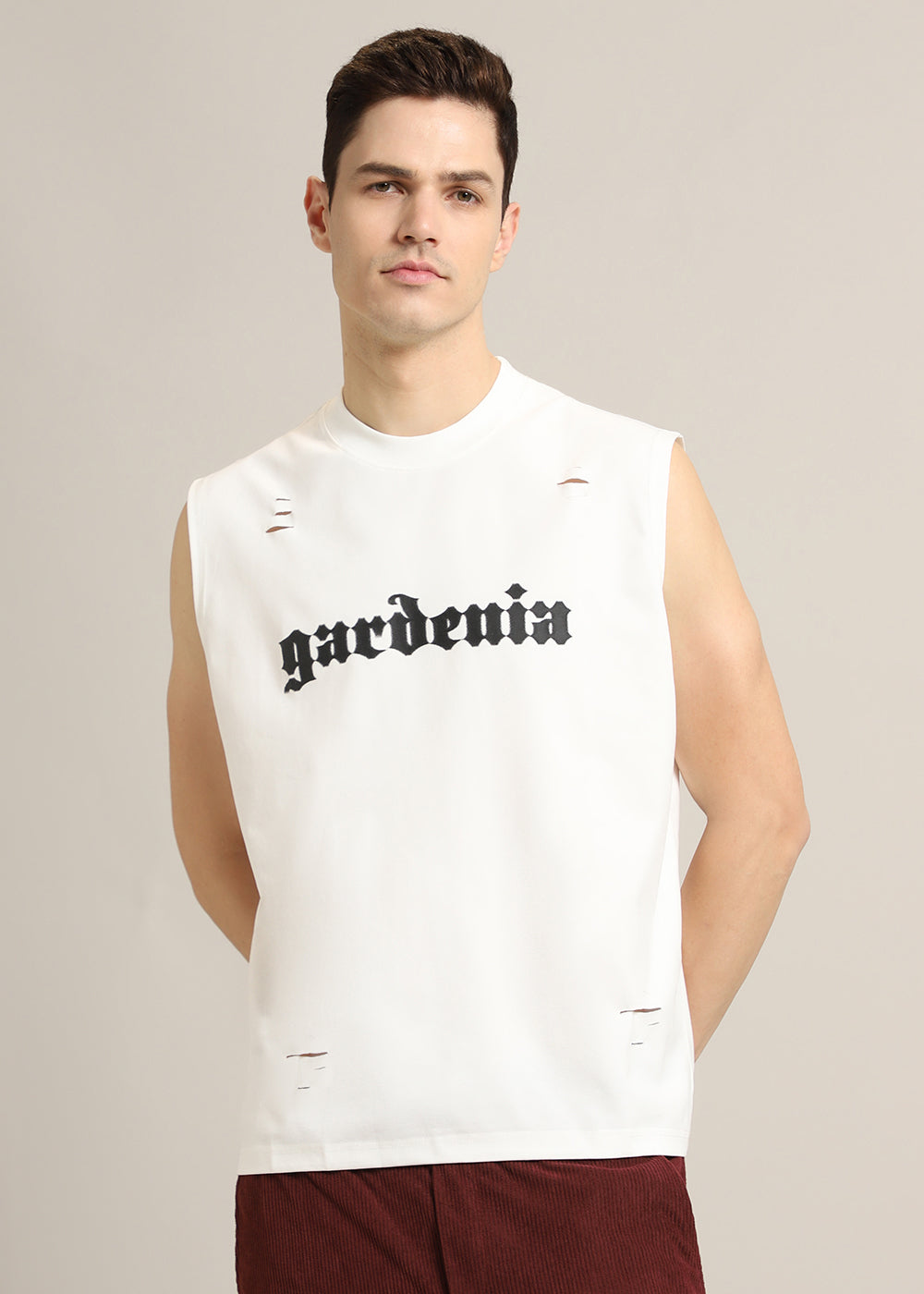 Gardenia Off White Ribbed Regular Tank