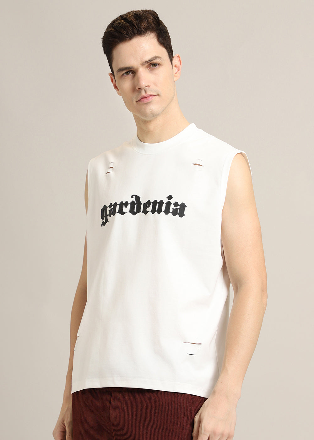 Gardenia Off White Ribbed Regular Tank