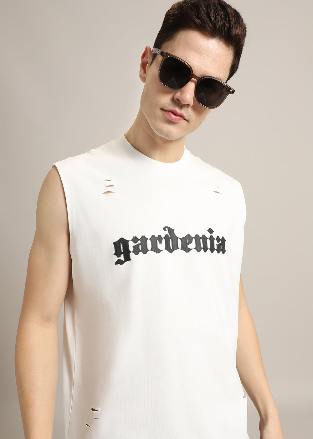 Gardenia Off White Ribbed Regular Tank