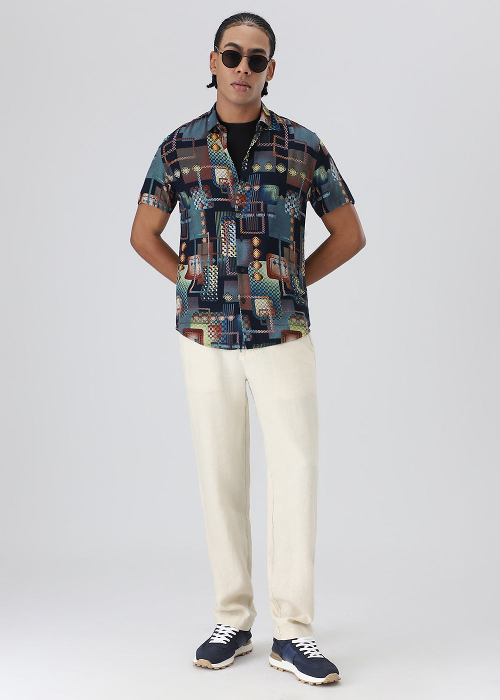 Geo Blue Feather shirt