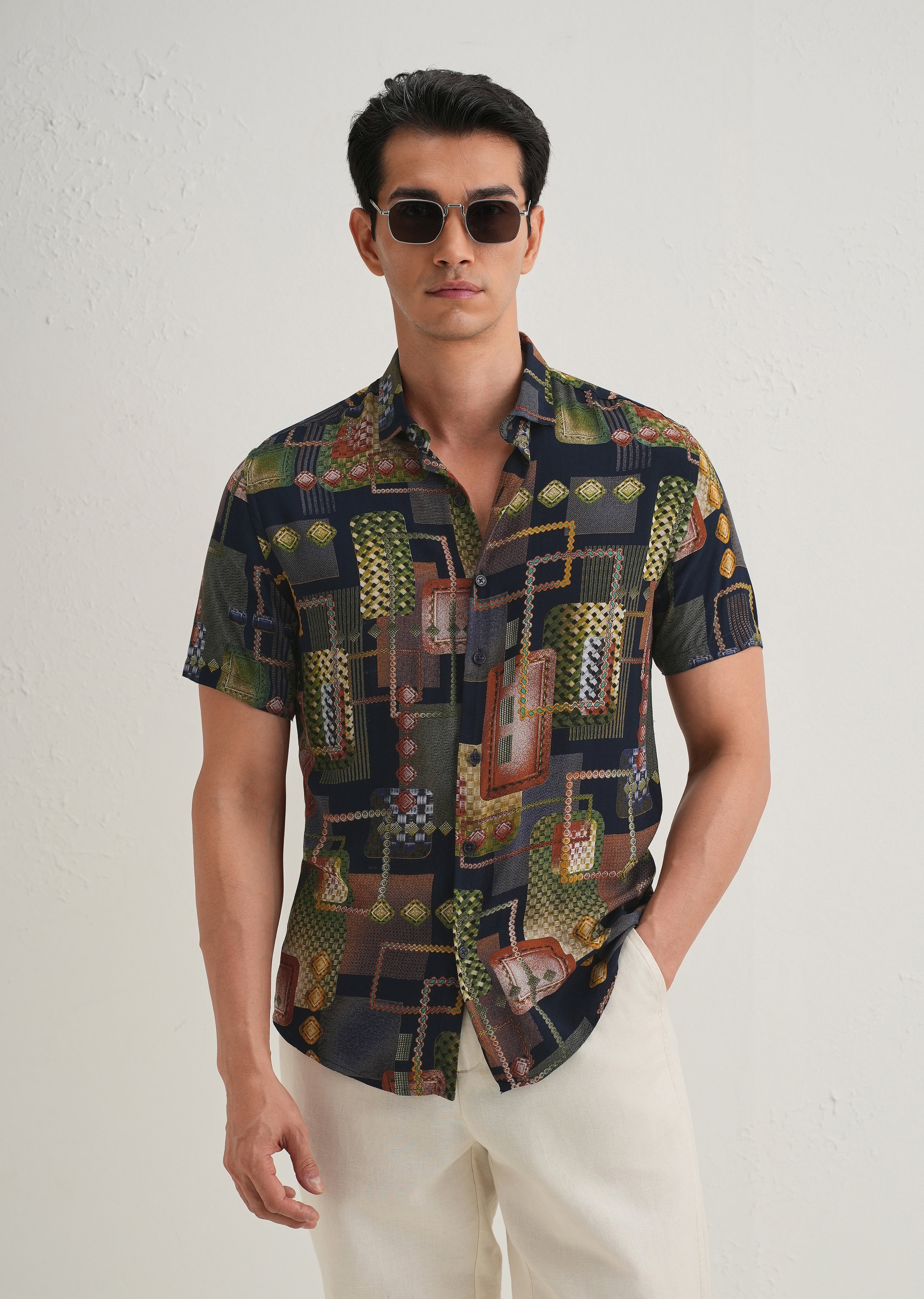 Geo Blue Feather shirt