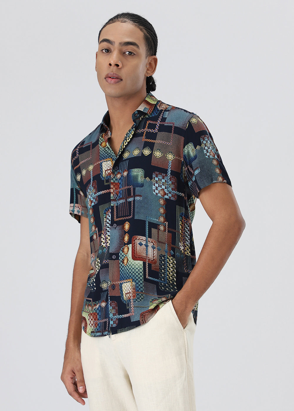 Geo Blue Feather shirt