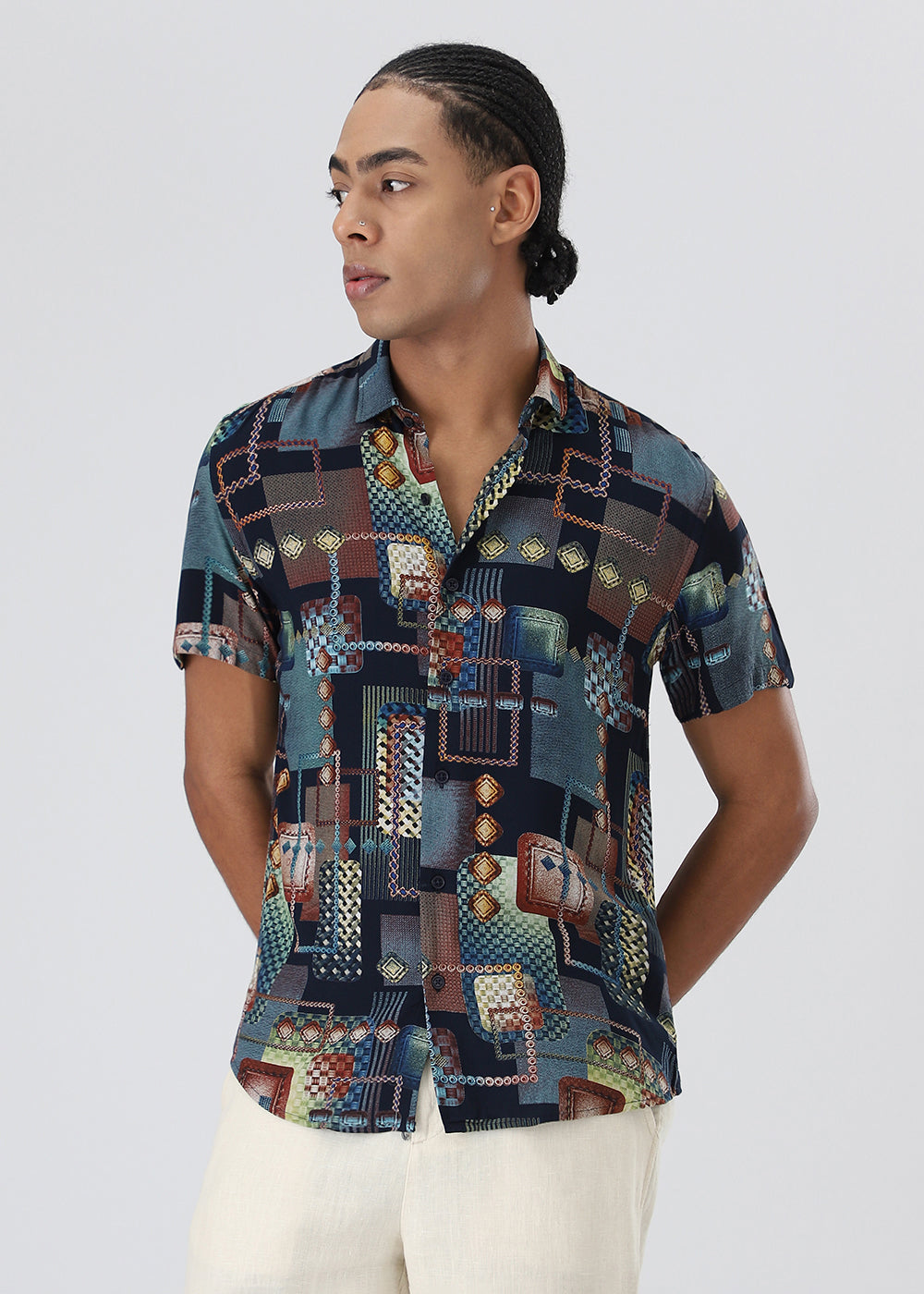 Geo Blue Feather shirt