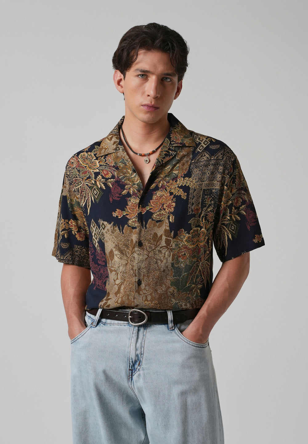 Geo Floral Oversized Feather Shirt