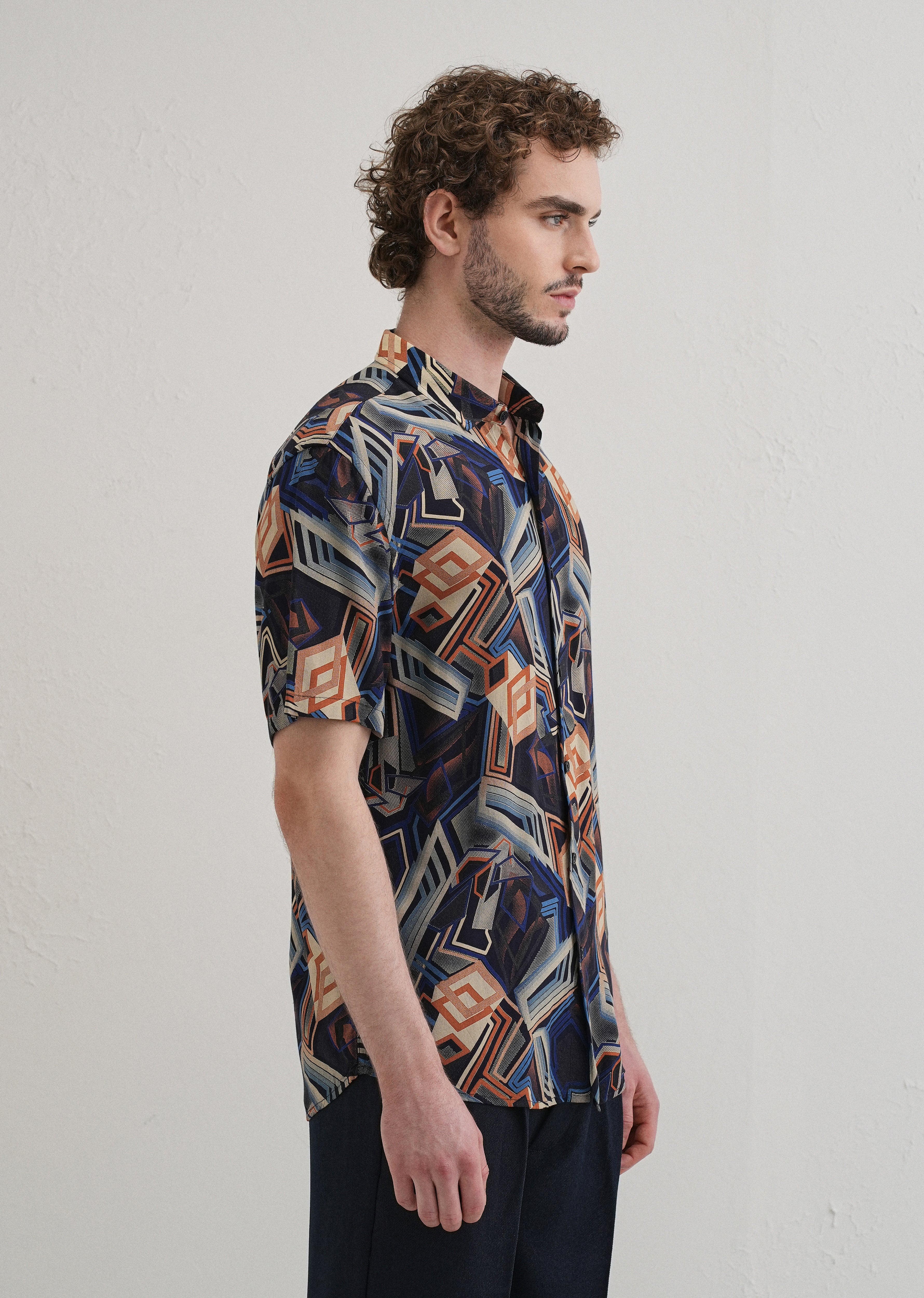 Geometric Blue Feather shirt