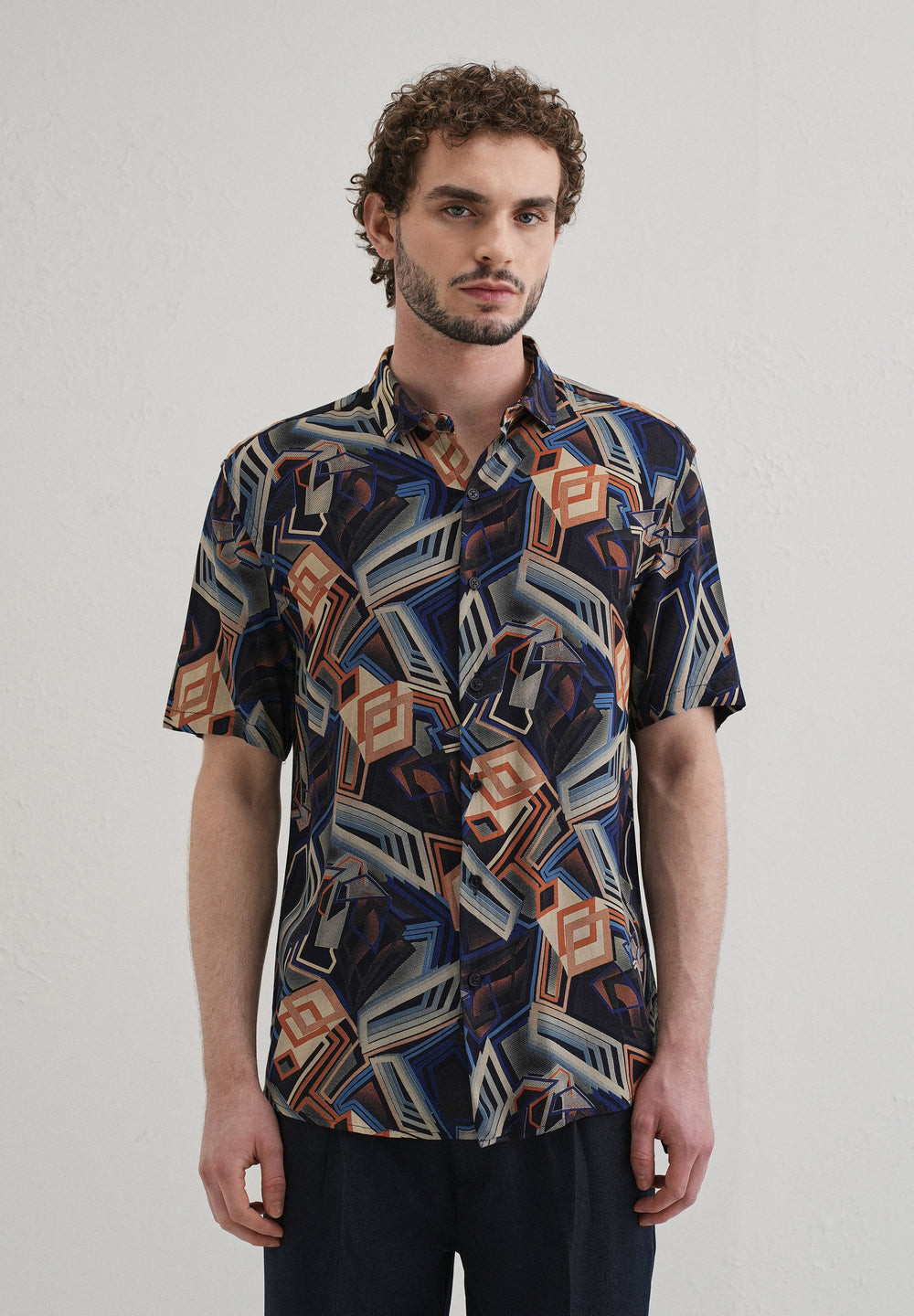 Geometric Blue Feather shirt