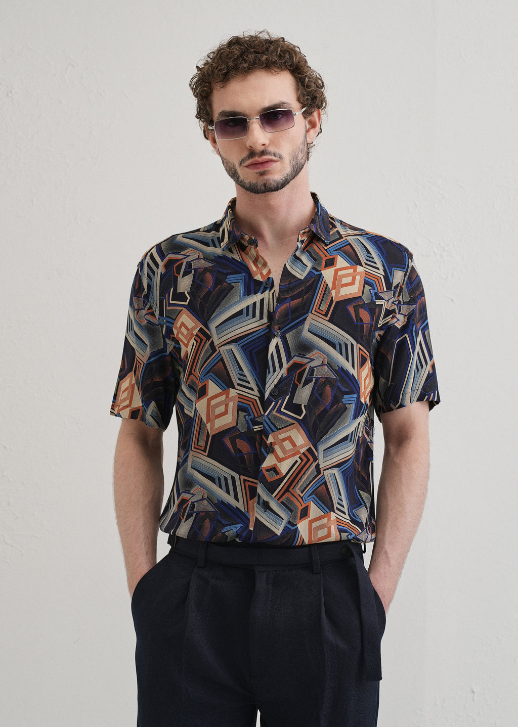 Geometric Blue Feather shirt