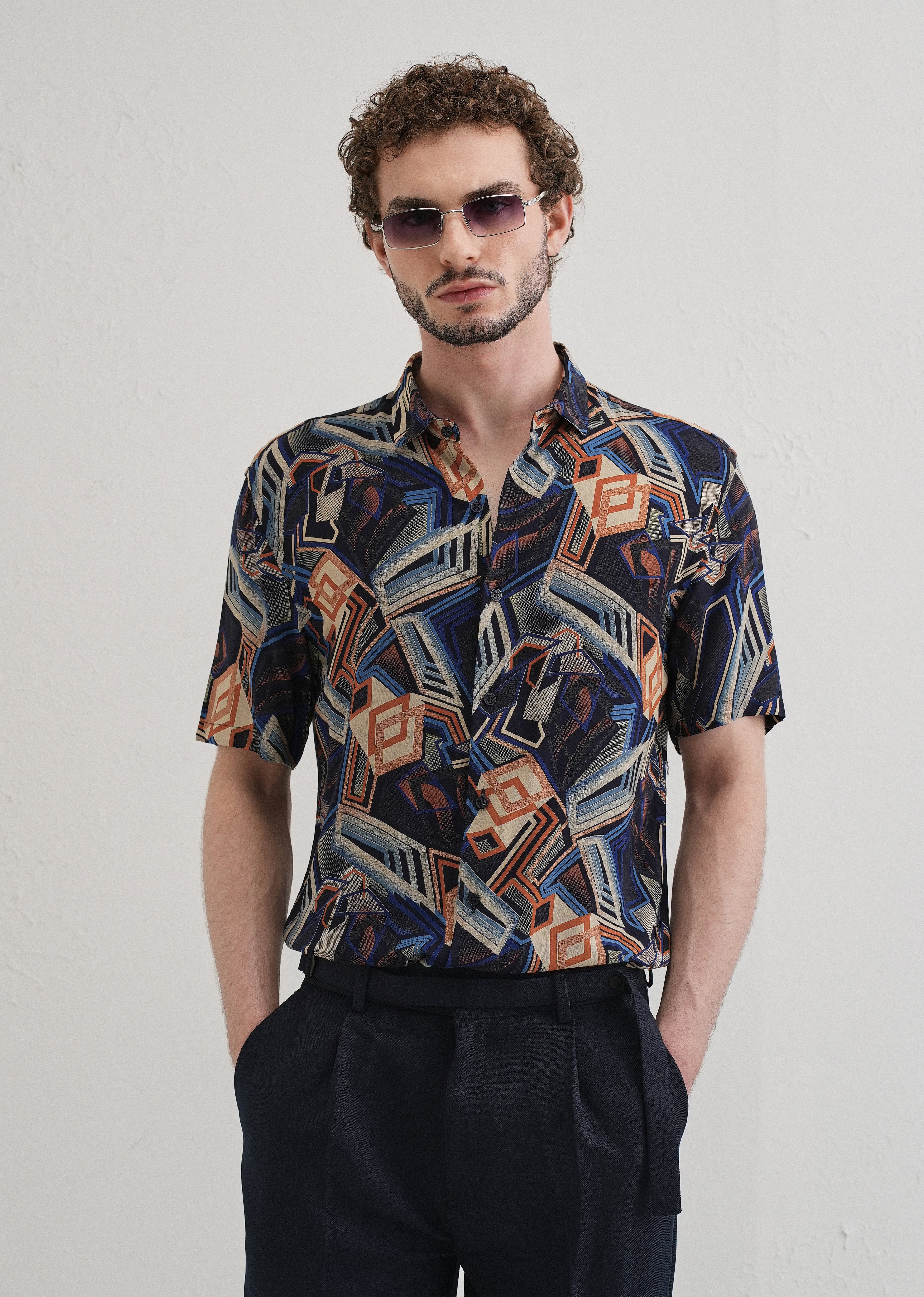 Geometric Blue Feather shirt