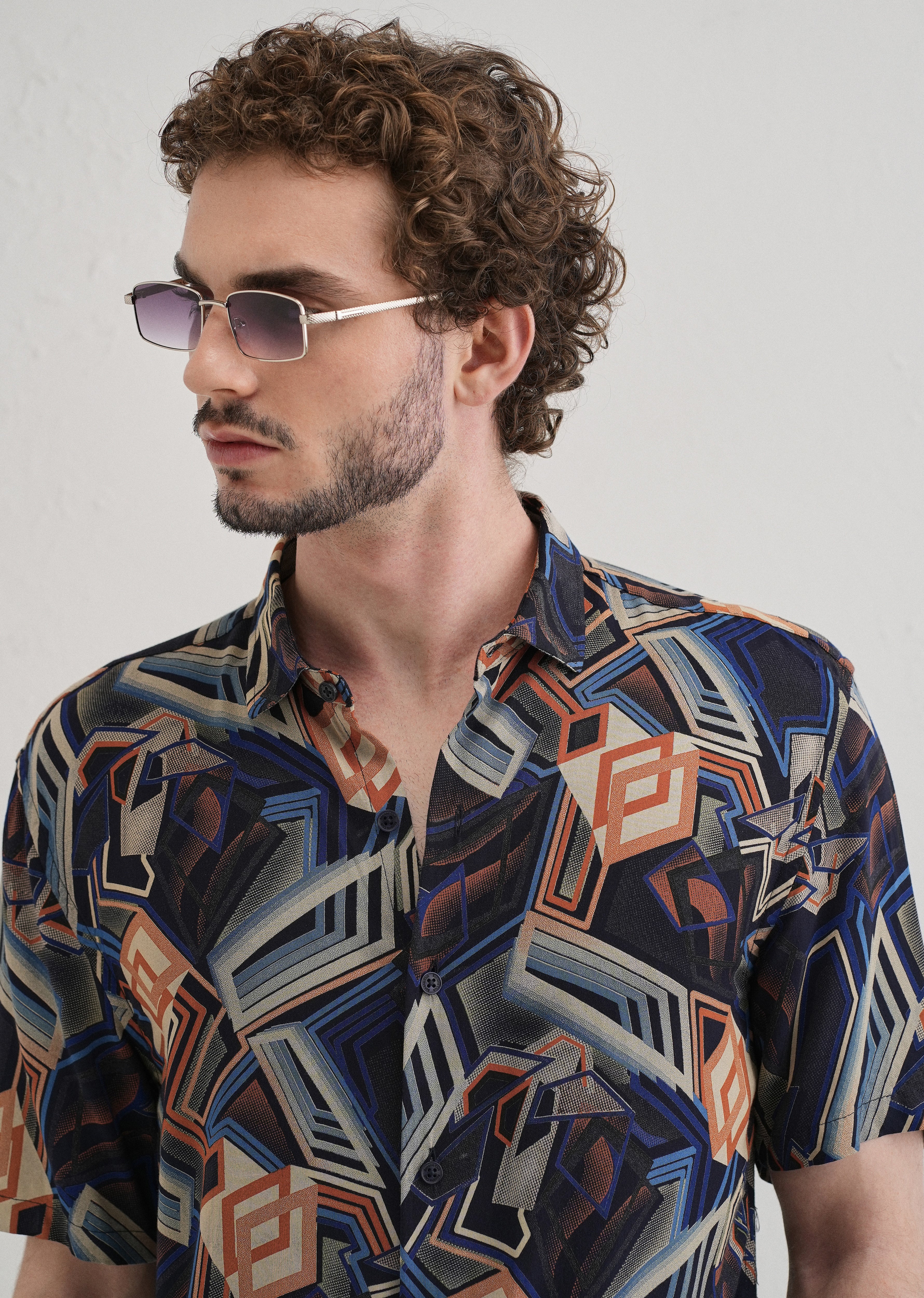 Geometric Blue Feather shirt