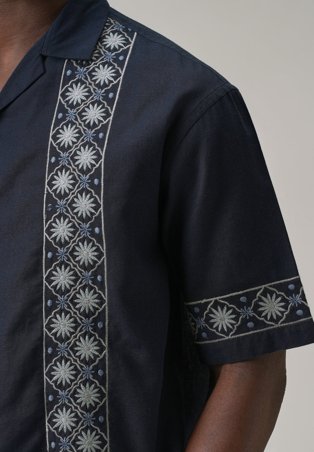 Geometric Embroidery Linen Shirt