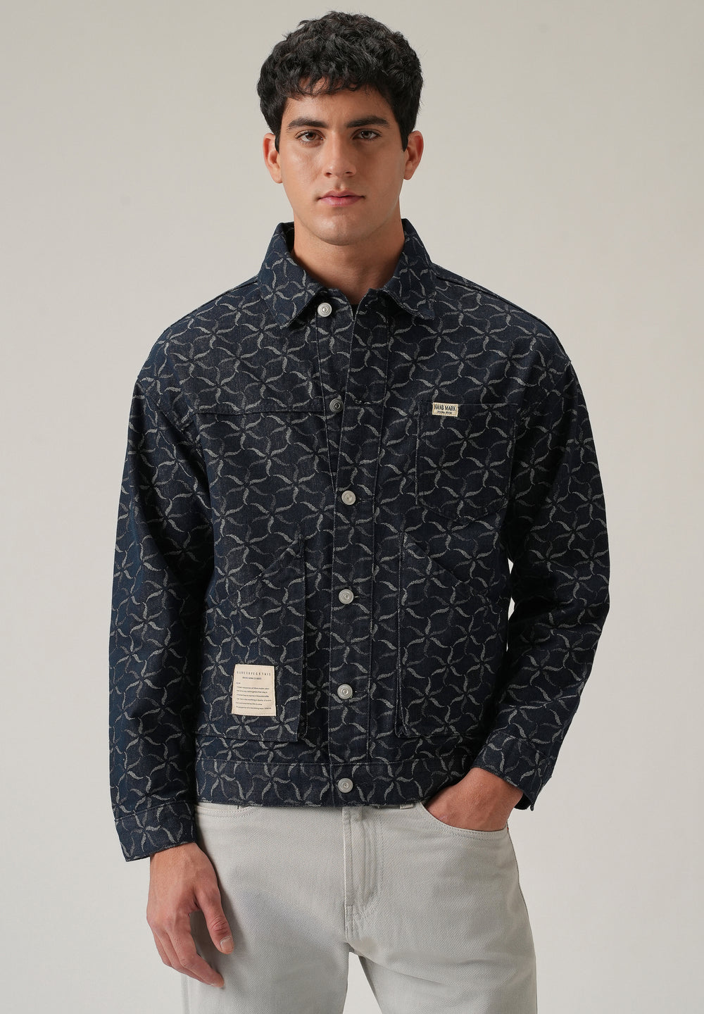 Geometric Floral Denim Jacquard Jacket