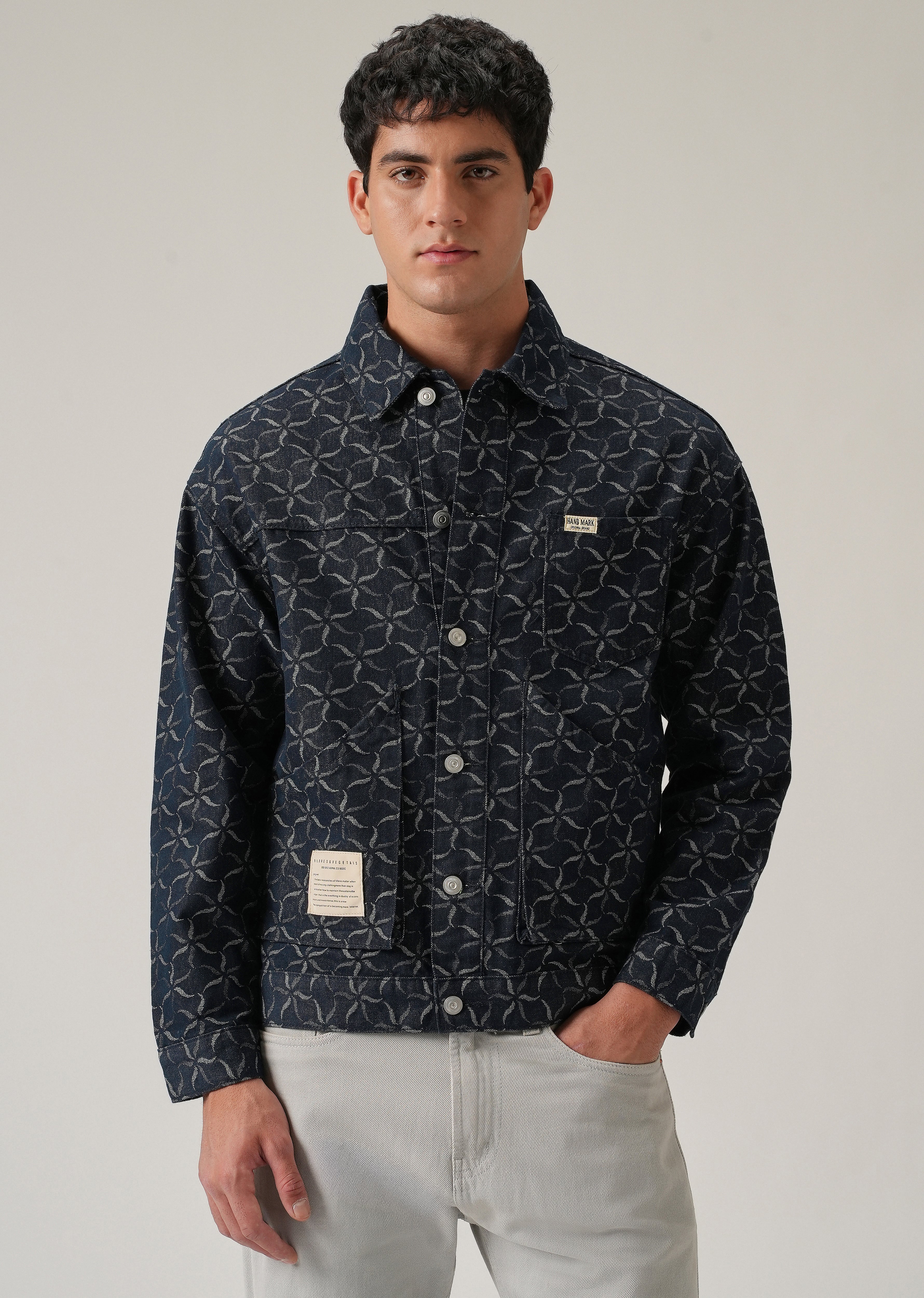 Geometric Floral Denim Jacquard Jacket