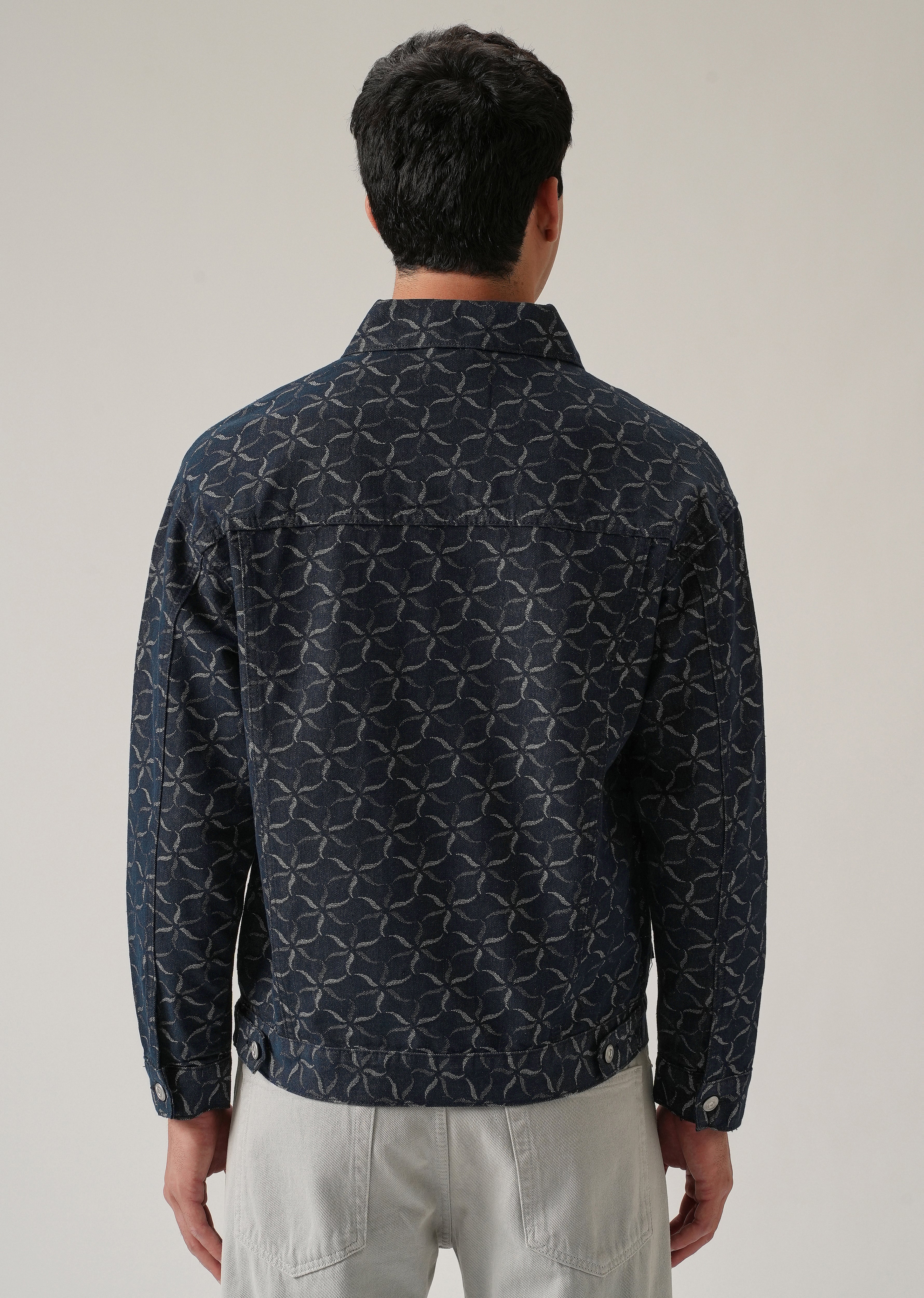 Geometric Floral Denim Jacquard Jacket