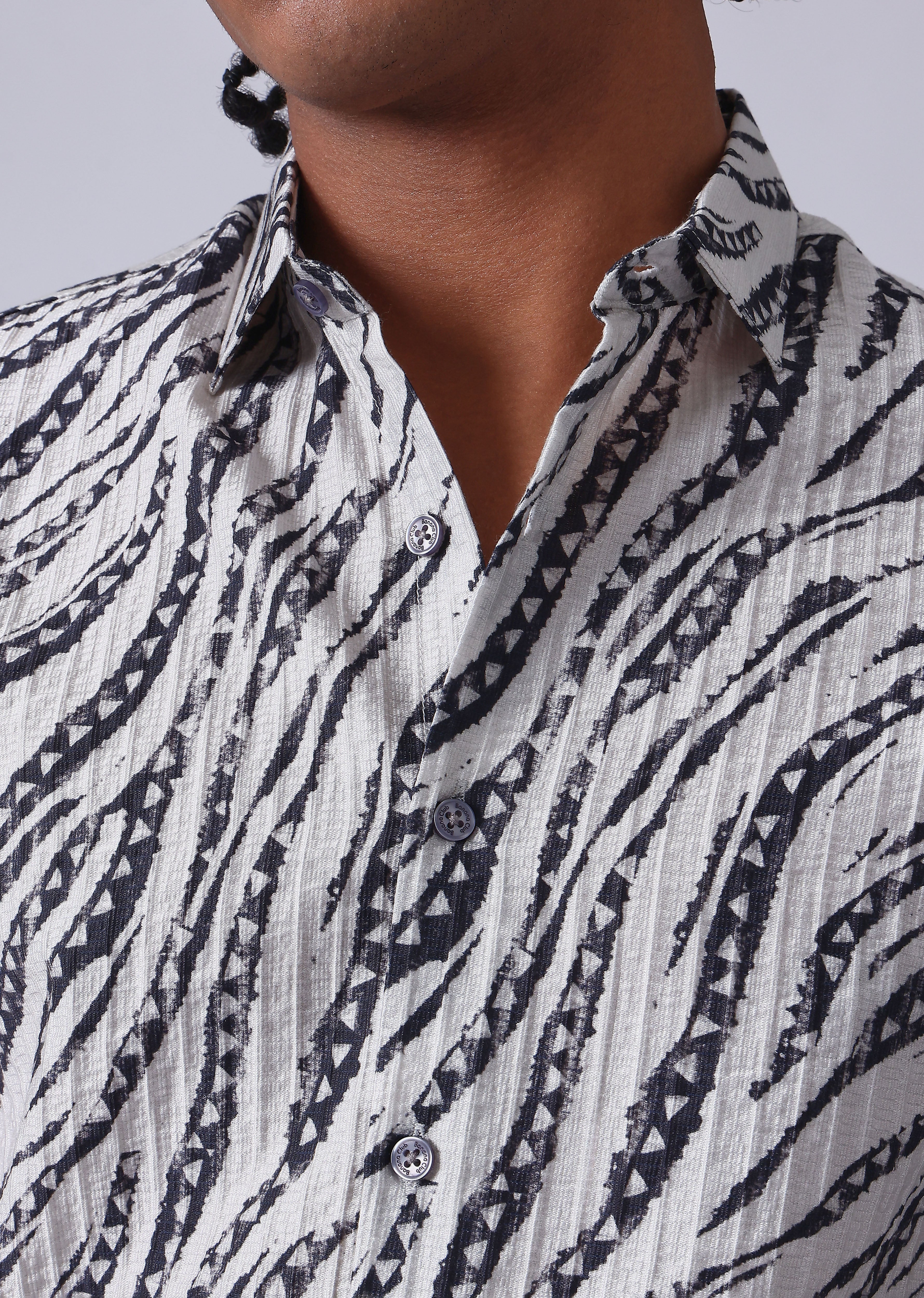 Geometric Fusion White Printed shirt