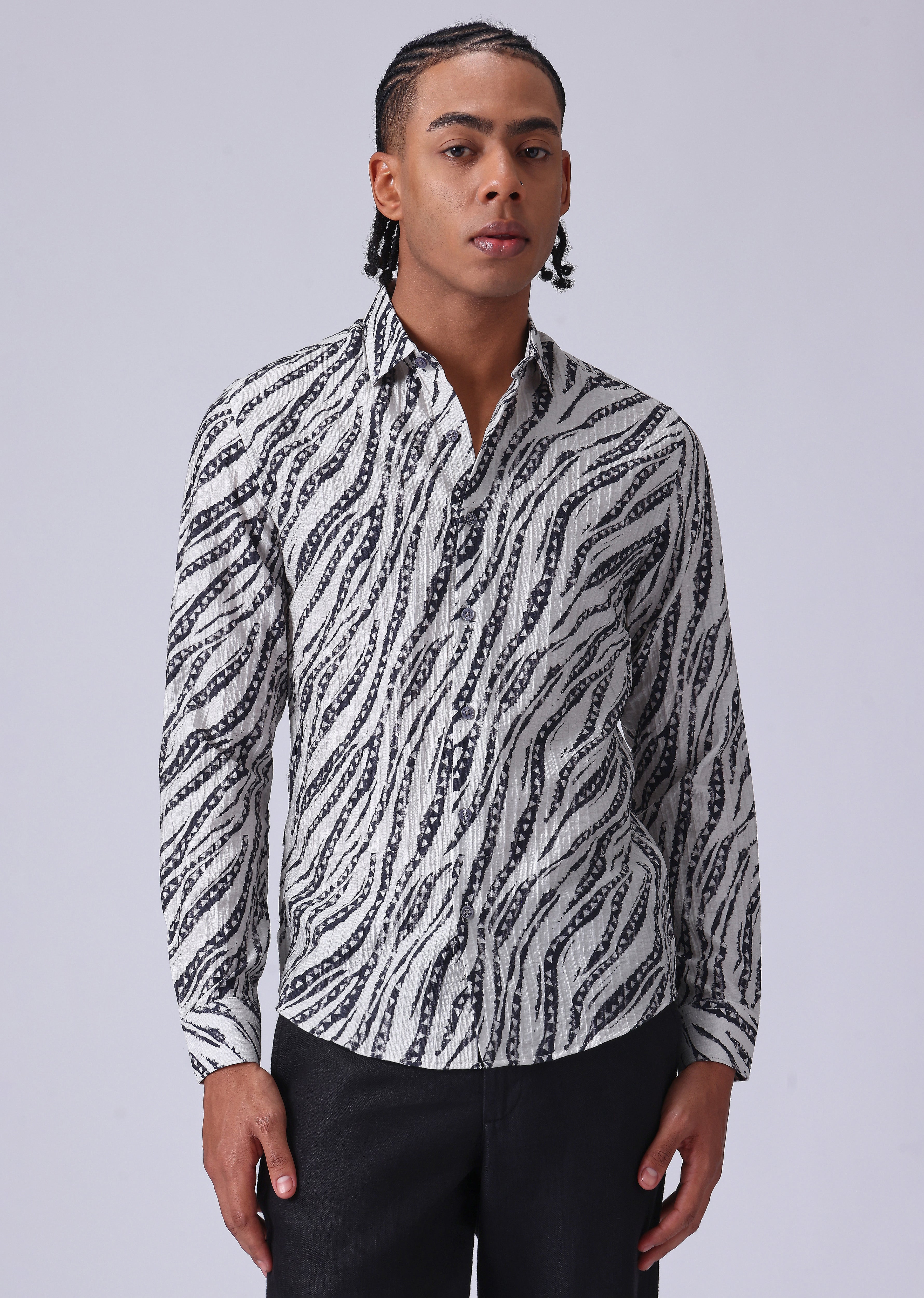 Geometric Fusion White Printed shirt