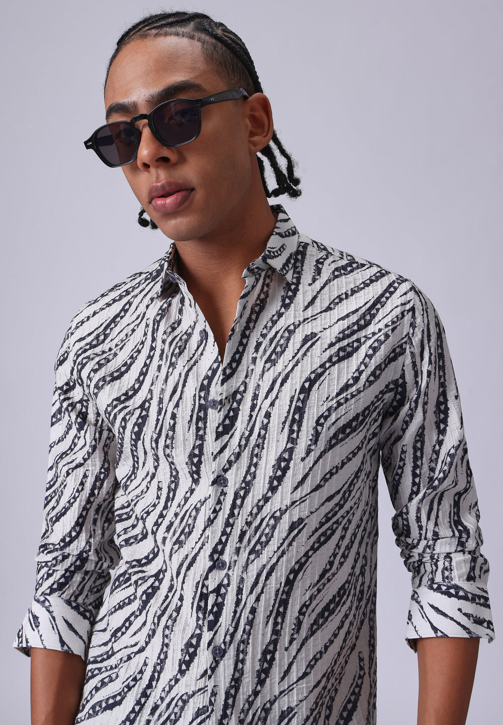 Geometric Fusion White Printed shirt